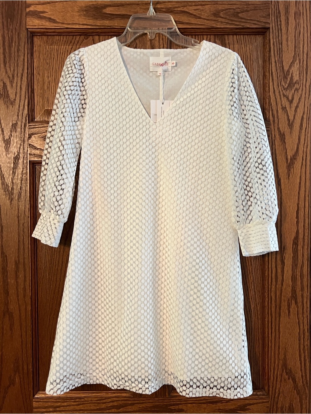 Gabrielle White Lace V-Neck Dress with 3/4 Sleeves